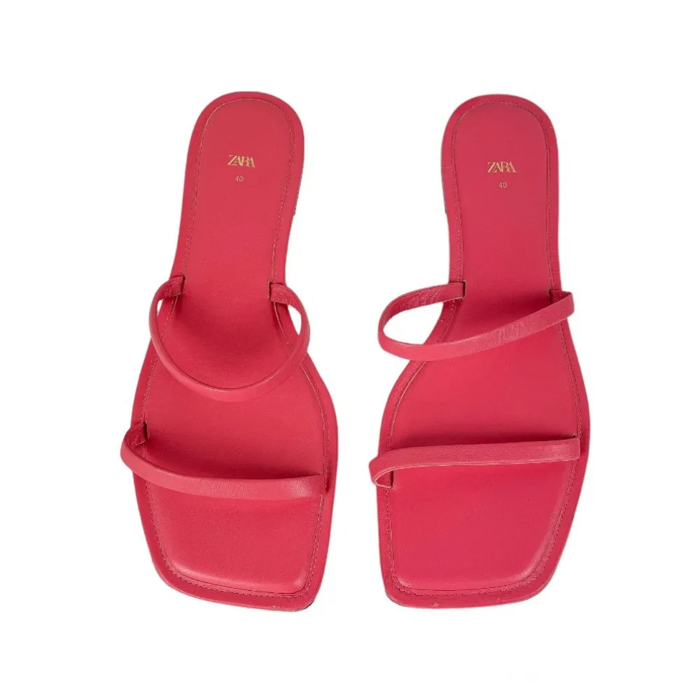 ZARA Barbie Pink Slide Sandals Sz 40 Square Toe Flats Double Strap - Image 2