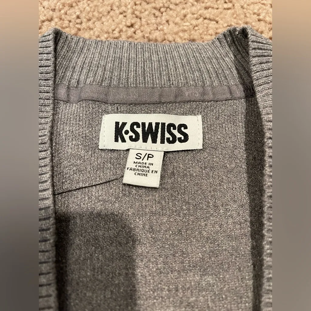 K-SWISS Gray Sweater Knit Cardigan with Piping Detail - Image 3