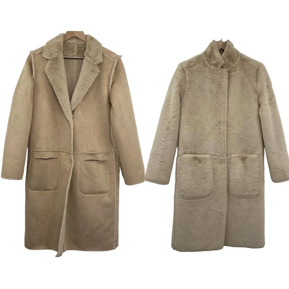 Anthropologie Ett:twa Snowdrift Reversible Faux Fur Suede Longline Coat Small - Image 3