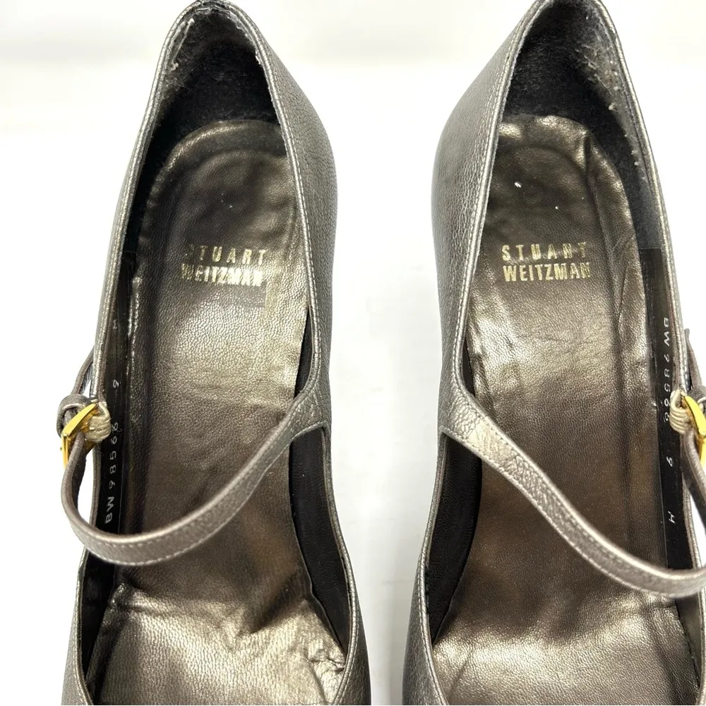 STUART WEITZMAN bronze leather, peep toe Mary Jane heels, made in Italy, size 9 - Image 7