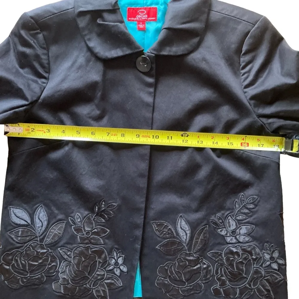 Sz 4 women’s black blazer jacket cotton satin embroidered - Image 7