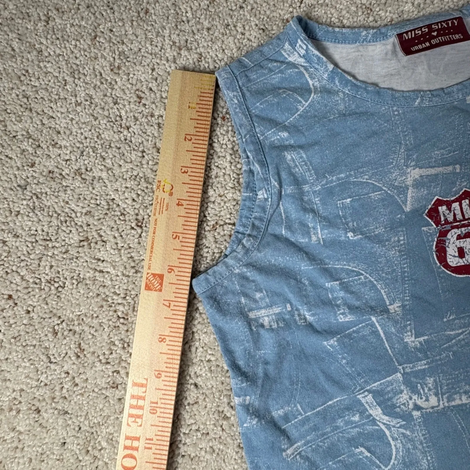 Y2K Miss Sixty x Urban Outfitters Blue Graphic Tank Top Route 60 Denim Print (S) - Image 5