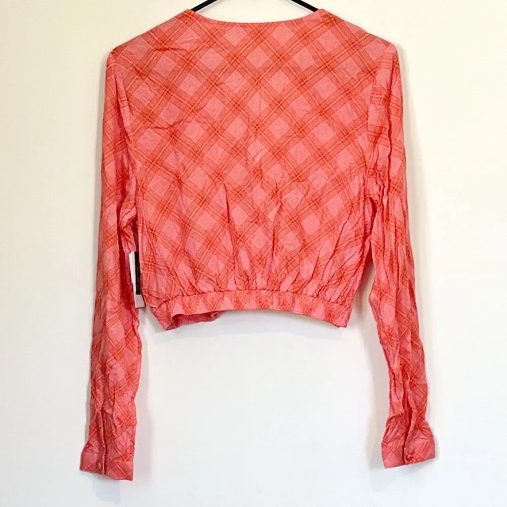 NWT BP by Nordstrom Long Sleeve Orange Plaid Crop Top - Size: Medium - Image 7