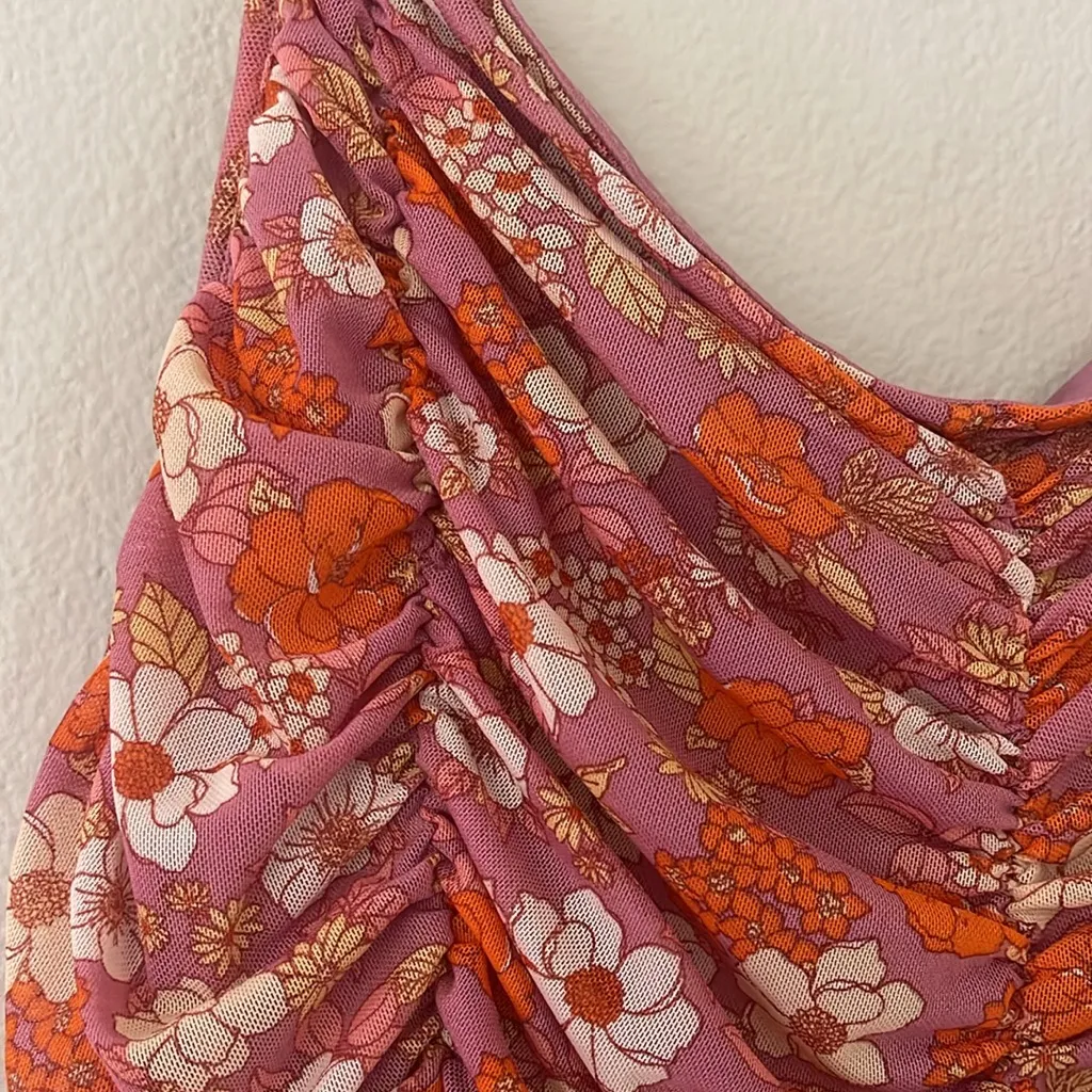 Floral Ruched Women's Top - Pink and Orange Size XL - Image 5