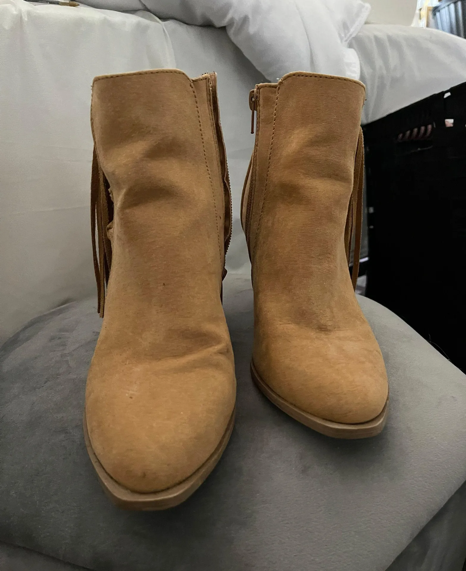 Tan/Camel Booties With Fringe  - Image 3