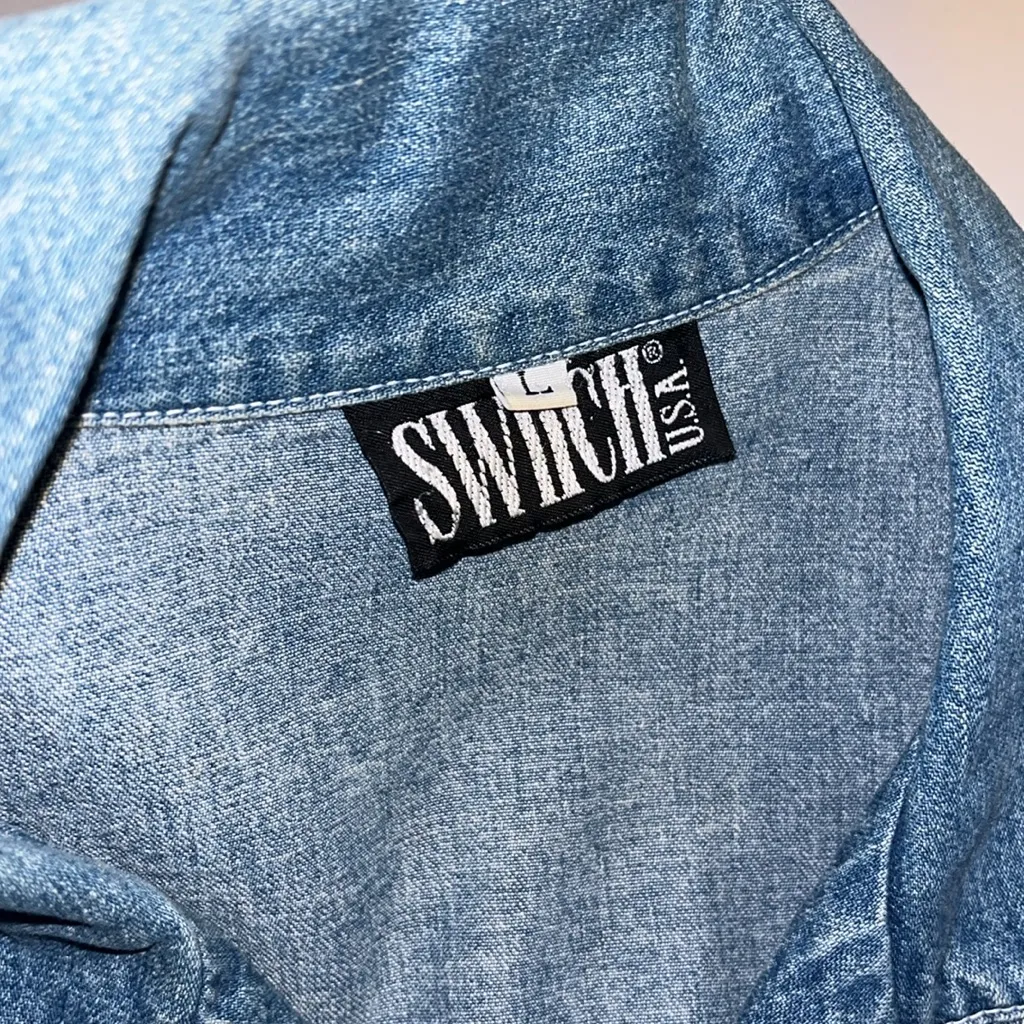 Vintage cropped Jean Jacket embroidered lace • SWITCH • cropped jacket • denim Size L - Image 6