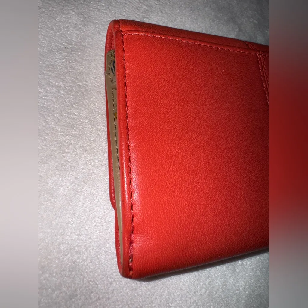 Vintage Y2K Coach Ashley Red Orange Leather Compact Clutch Trifold Womens Wallet - Image 8