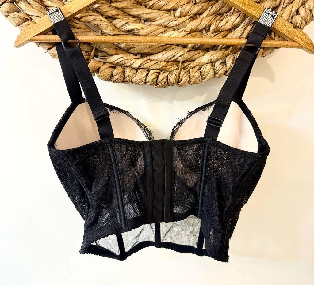 Victoria’s Secret Very Sexy Black Lace Shine Strap Corset Bra Top Size 34DD - Image 5