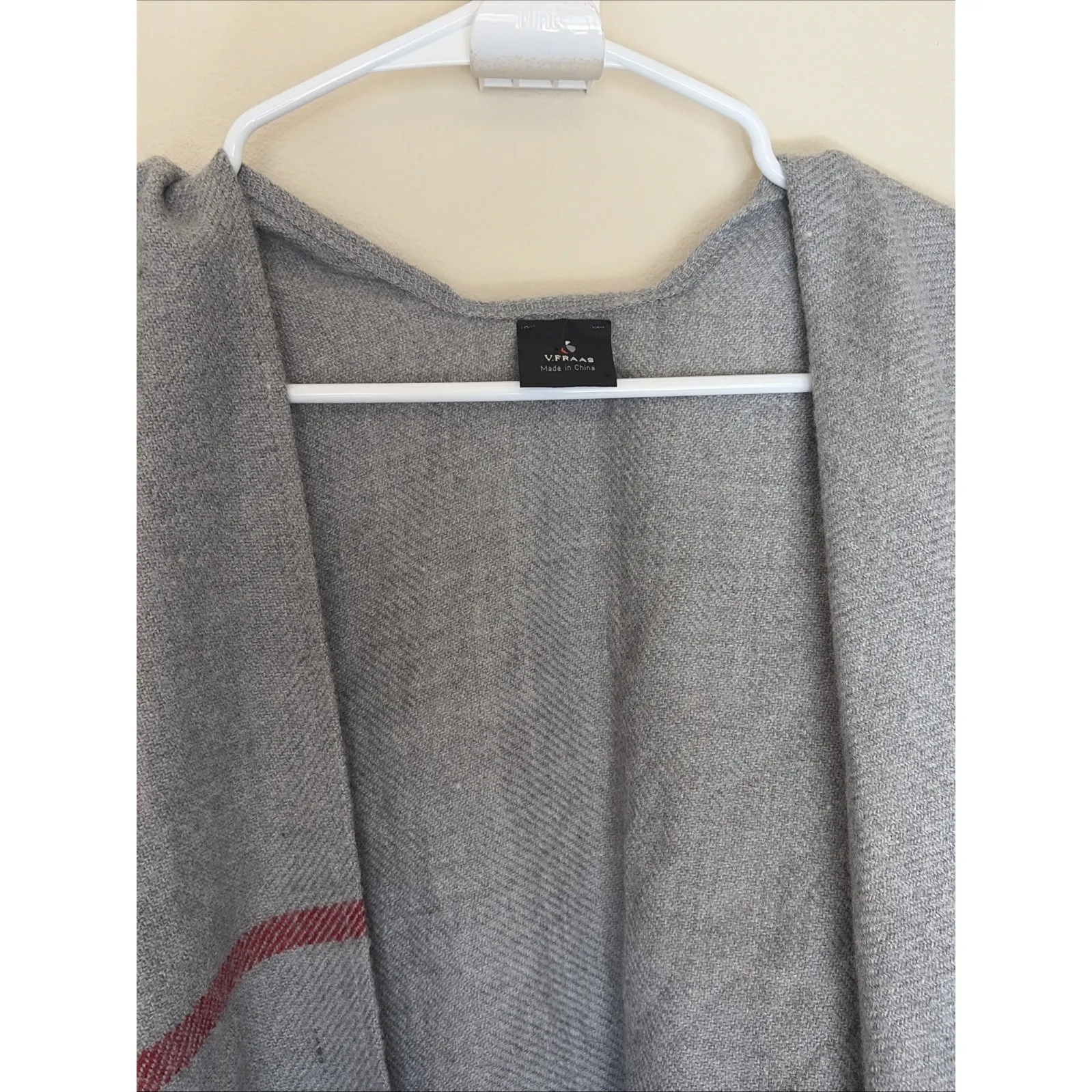 V. Fraas Gray Classy Preppy Plaid Acrylic Fringe Hem Shawl Wrap Accessory O/S - Image 3