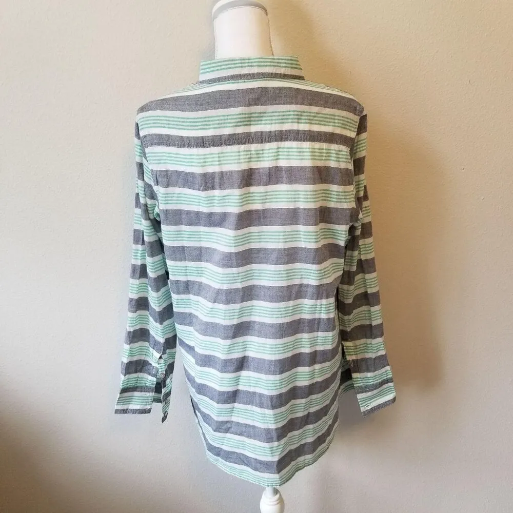 Natural Reflections Womens Large Green & Grey Striped Button-Down Shirt - Image 5