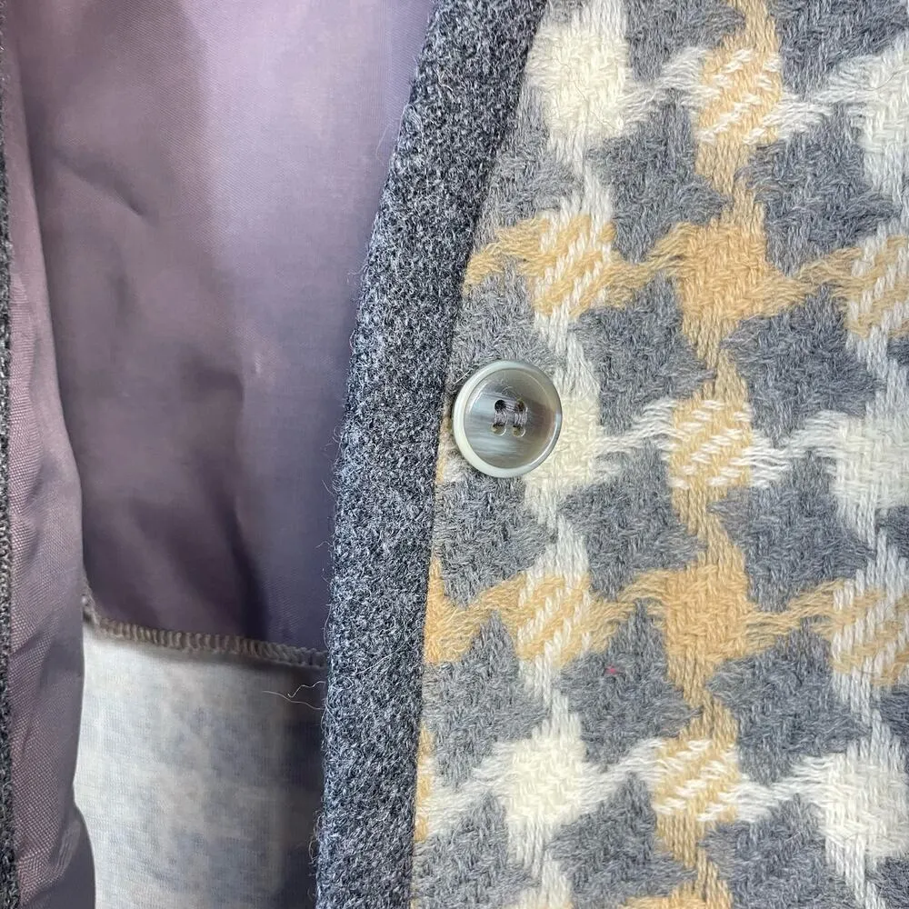 Vintage 60s 70s Patty Woodard Wool houndstooth Plaid Long mod Vest womens 10 S M Gray Size M - Image 6
