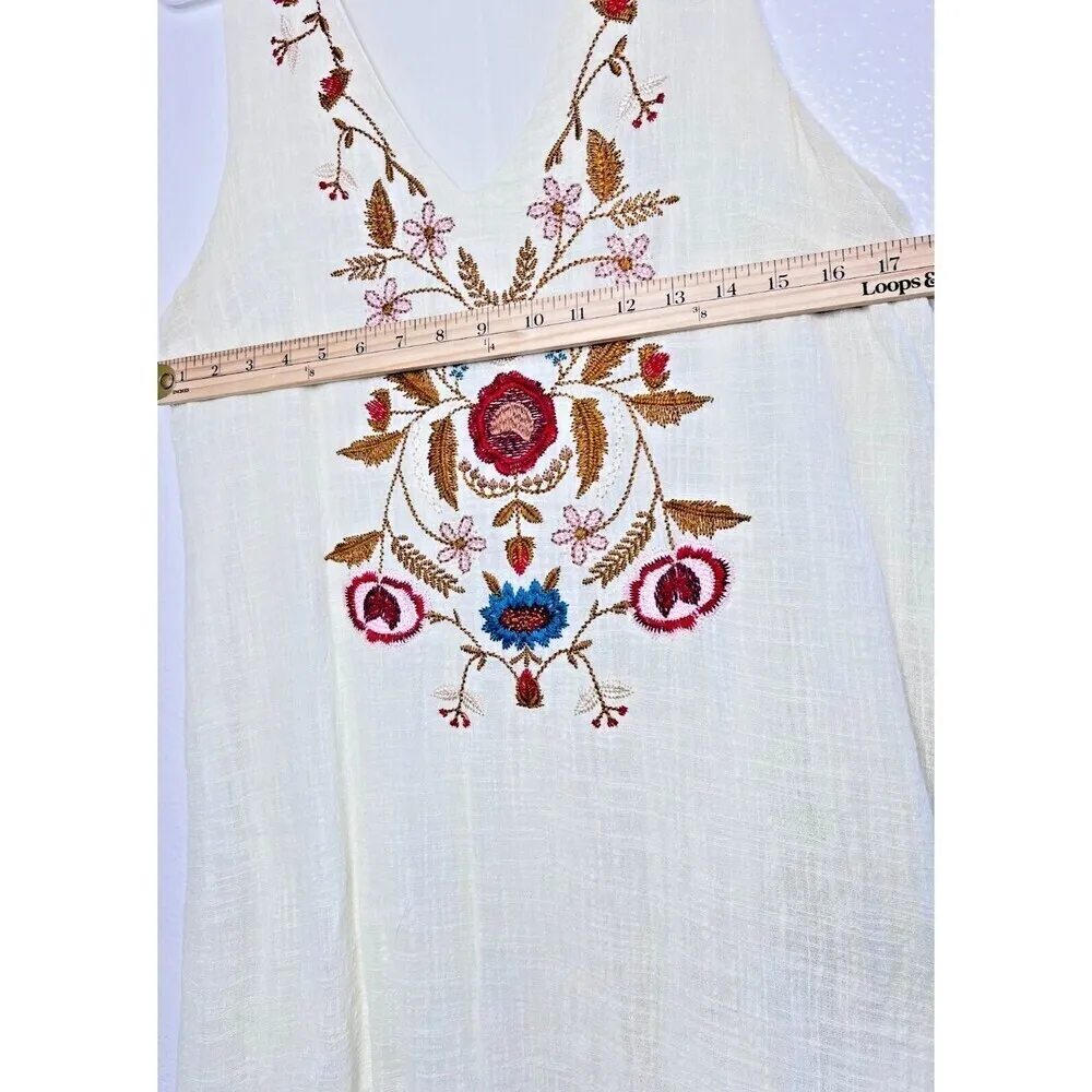Embroidered floral cream Jodifl vneck  bohemian womens dress sleeveless  size L. - Image 5