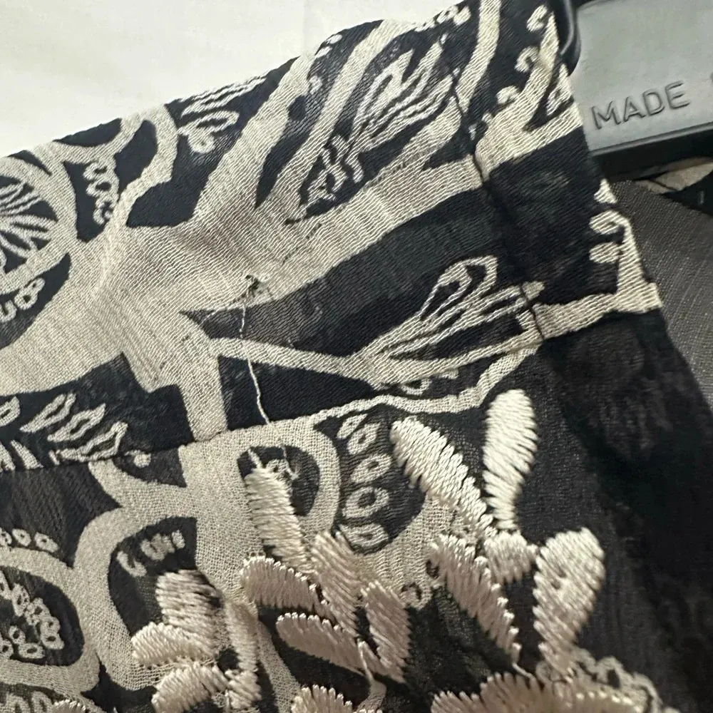 Oscar By Oscar De La Renta Silk Floral Tunic Embroidered Size 14 Black Sheer - Image 5