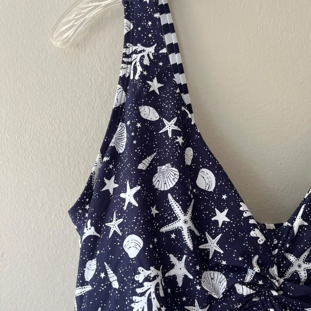 Tribal Sport XL Navy UPF 50 V neck One Piece Swimsuit Stretch Tummy Control NWOT Blue - Image 3