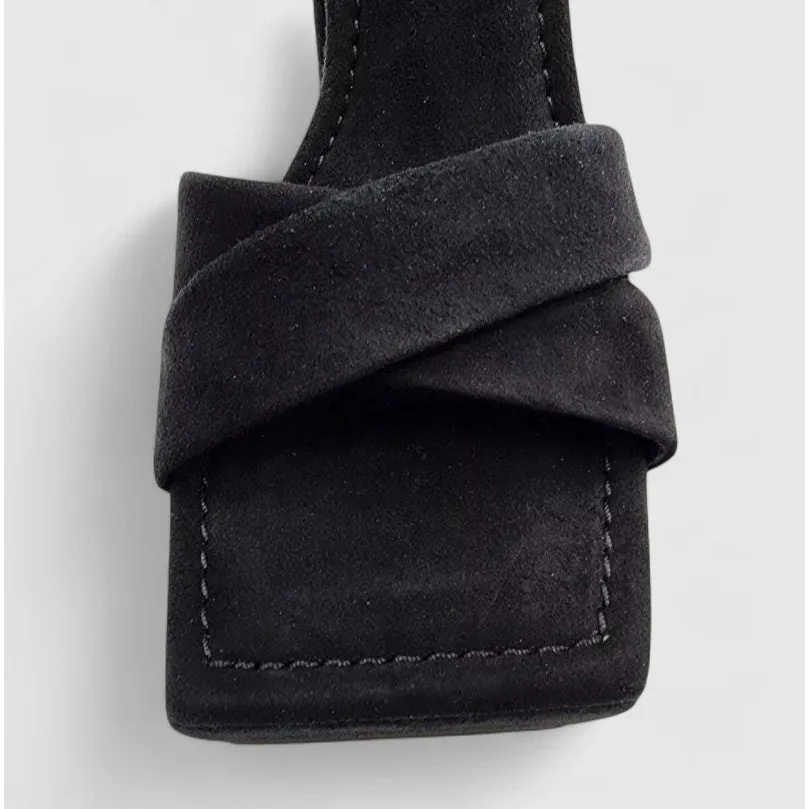 Good American Platform Block Heel Black Suede Ankle Strap Chunky Sandal 10.5 NEW - Image 8