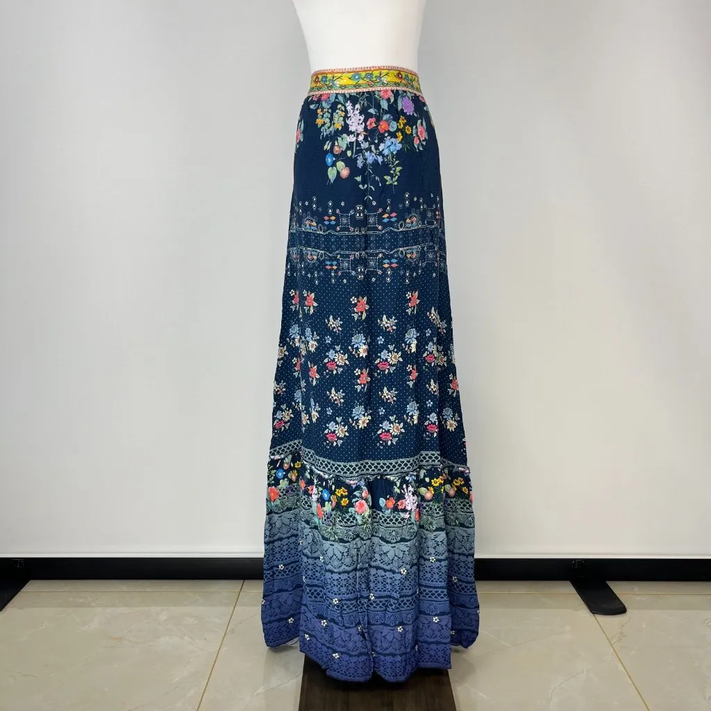 NWOT Johnny Was Blue Floral Elastic Waist Maxi Skirt Size S Pull-On - Image 2