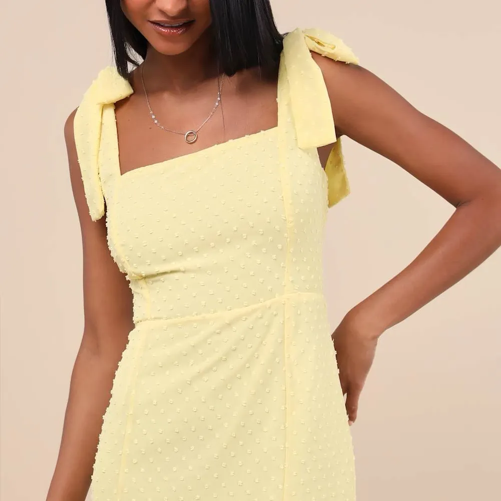 Lulus Women’s Bimini Light Yellow Swiss Dot Tie-Strap Midi Dress Size XL NWT - Image 4