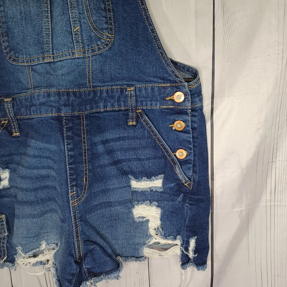 No Boundaries Denim Distressed Overalls - Image 3