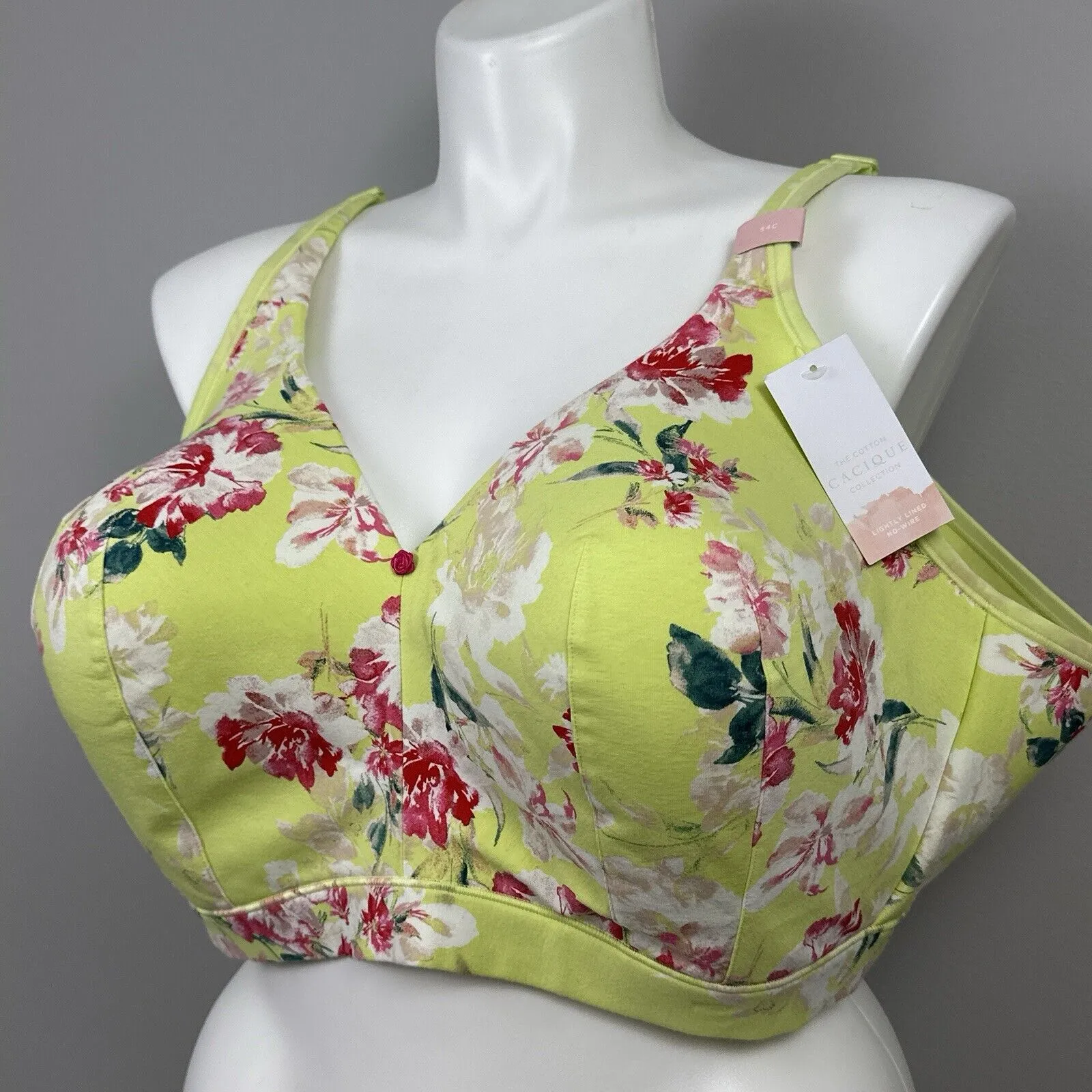 New Cacique Lane Bryant Lightly Lined No Wire Bra 54C Light Bright Green Floral - Image 3