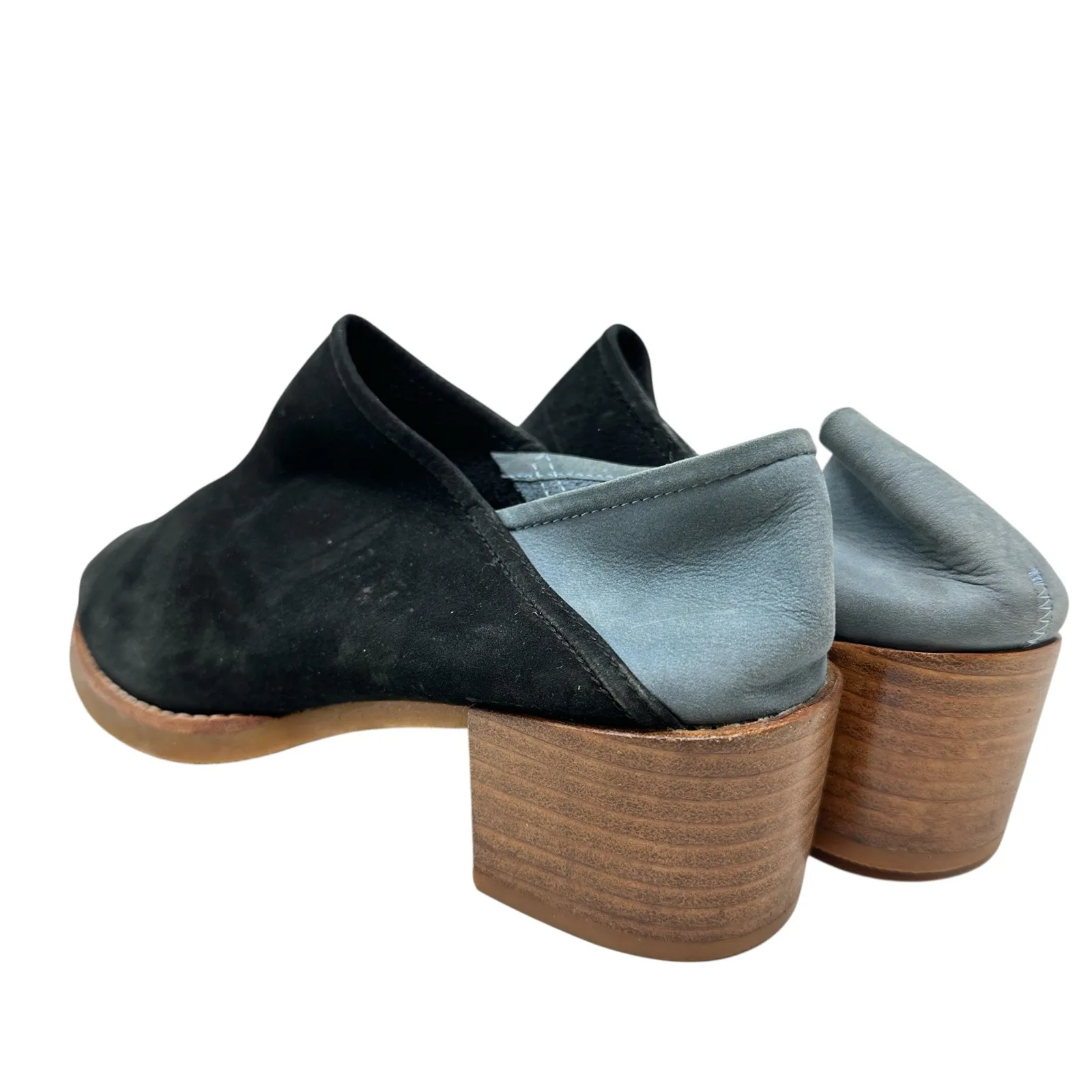 All Black Mules‎ Heel Collapsible Back Slip On Suede Leather Black Blue Sample Size 7 - Image 10