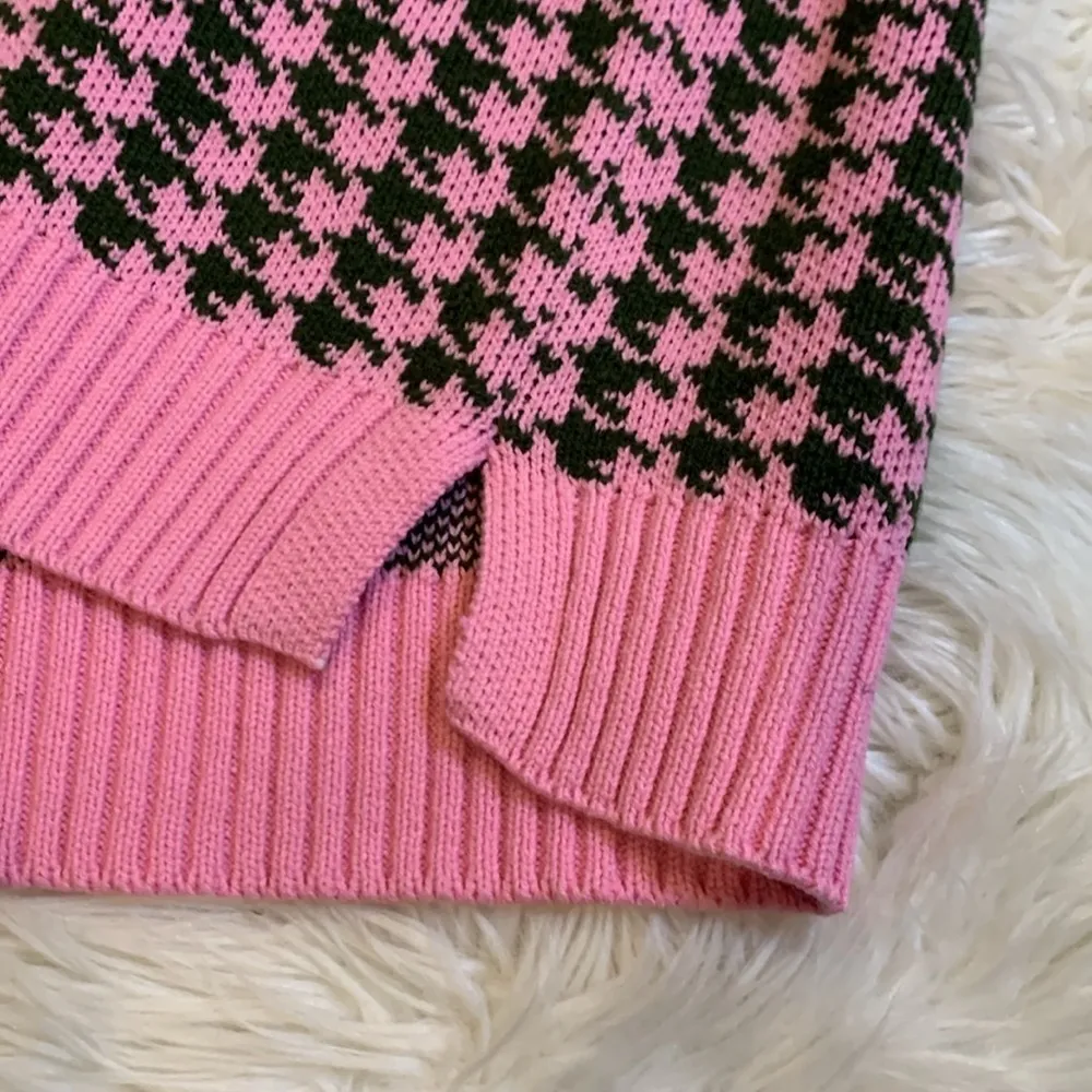 houndstooth sweater vest pink gray see measurements L - Image 5