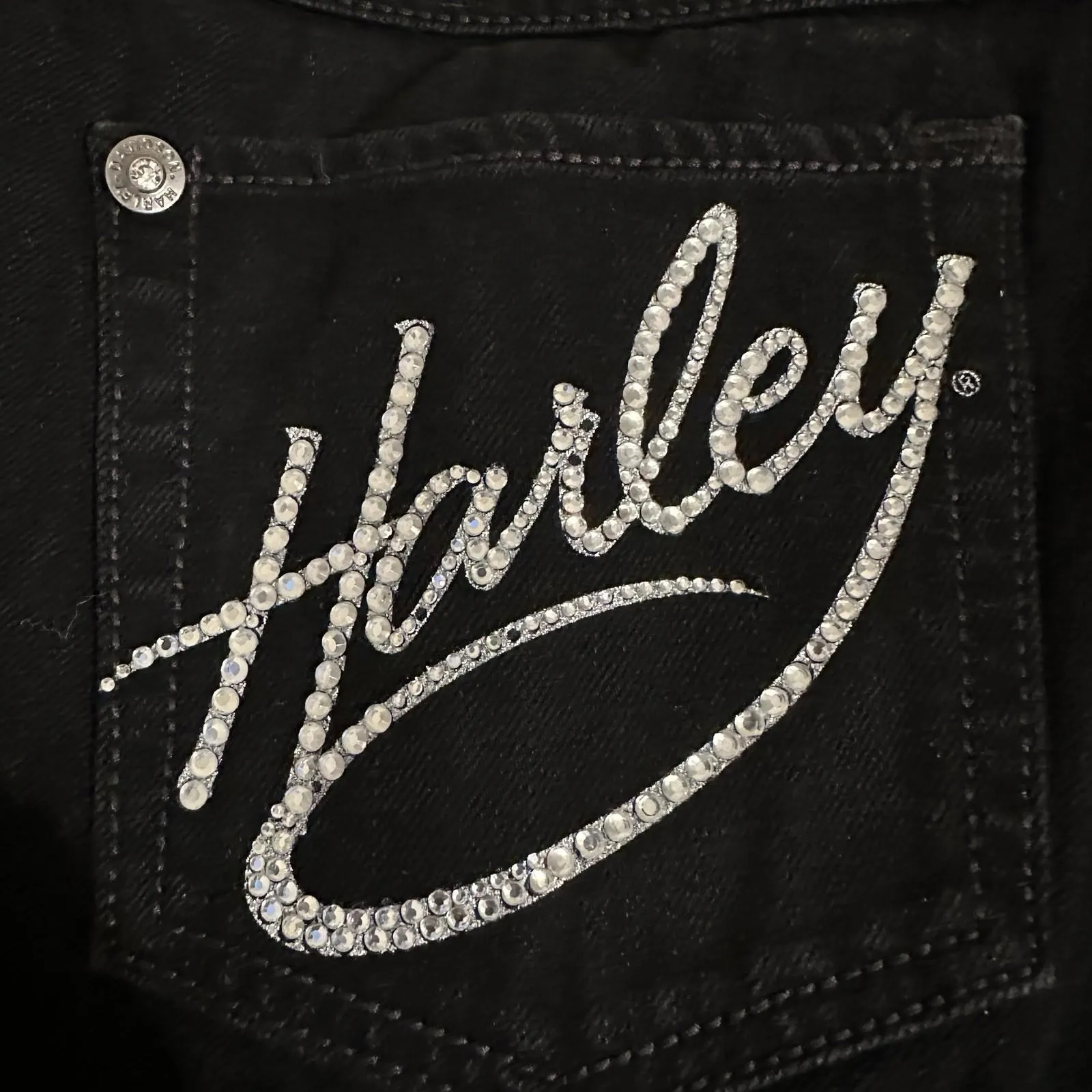 HARLEY DAVIDSON Women’s Jeans Rhinestone Bling Black Bootcut Size 2 - Image 2