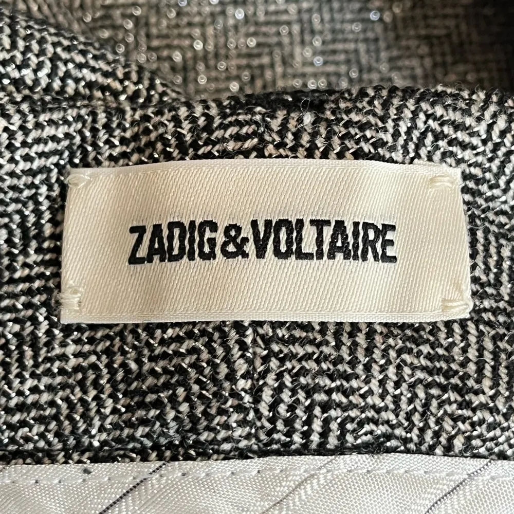 Zadig & Voltaire Herringbone Rhinestones Straight Leg Dress Pants Gray Small - Image 7