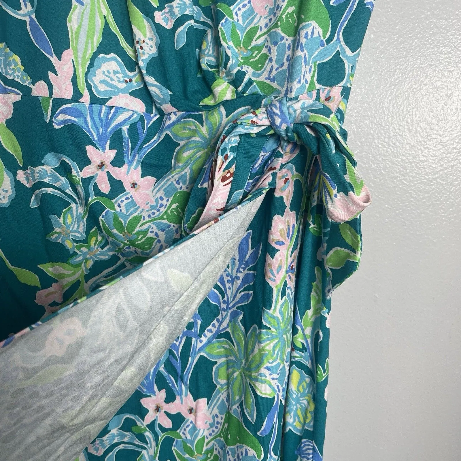 LILLY PULITZER Toryn Dress Medium Teal Green Multi Hot On The Vine Tropical - Image 5