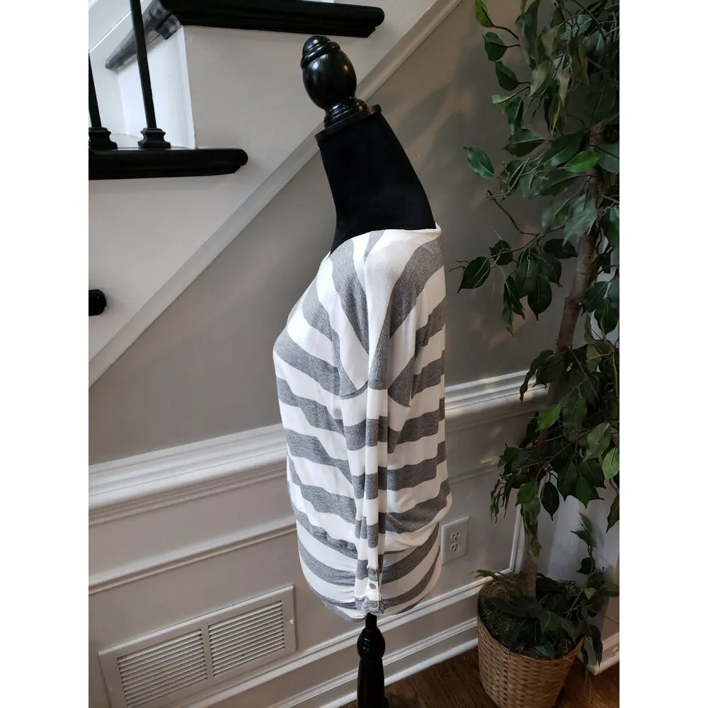 White House Black Market Top Women M Gray White Stripe Long Sleeve Stretch - Image 9