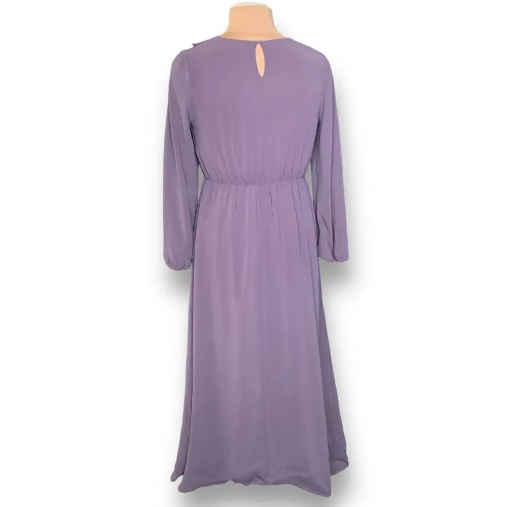 Poplook Coretta Lace Maxi Dress Lilac White Floral Long Sleeve Ruffled Prairie Purple Size L - Image 7