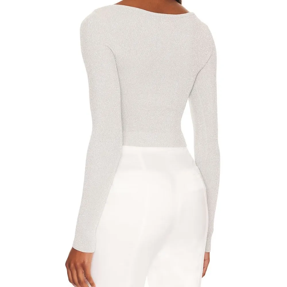 Camila Coelho  Kamari Cut Out Metallic Top Silver Holiday Party Festive Concert M - Image 2