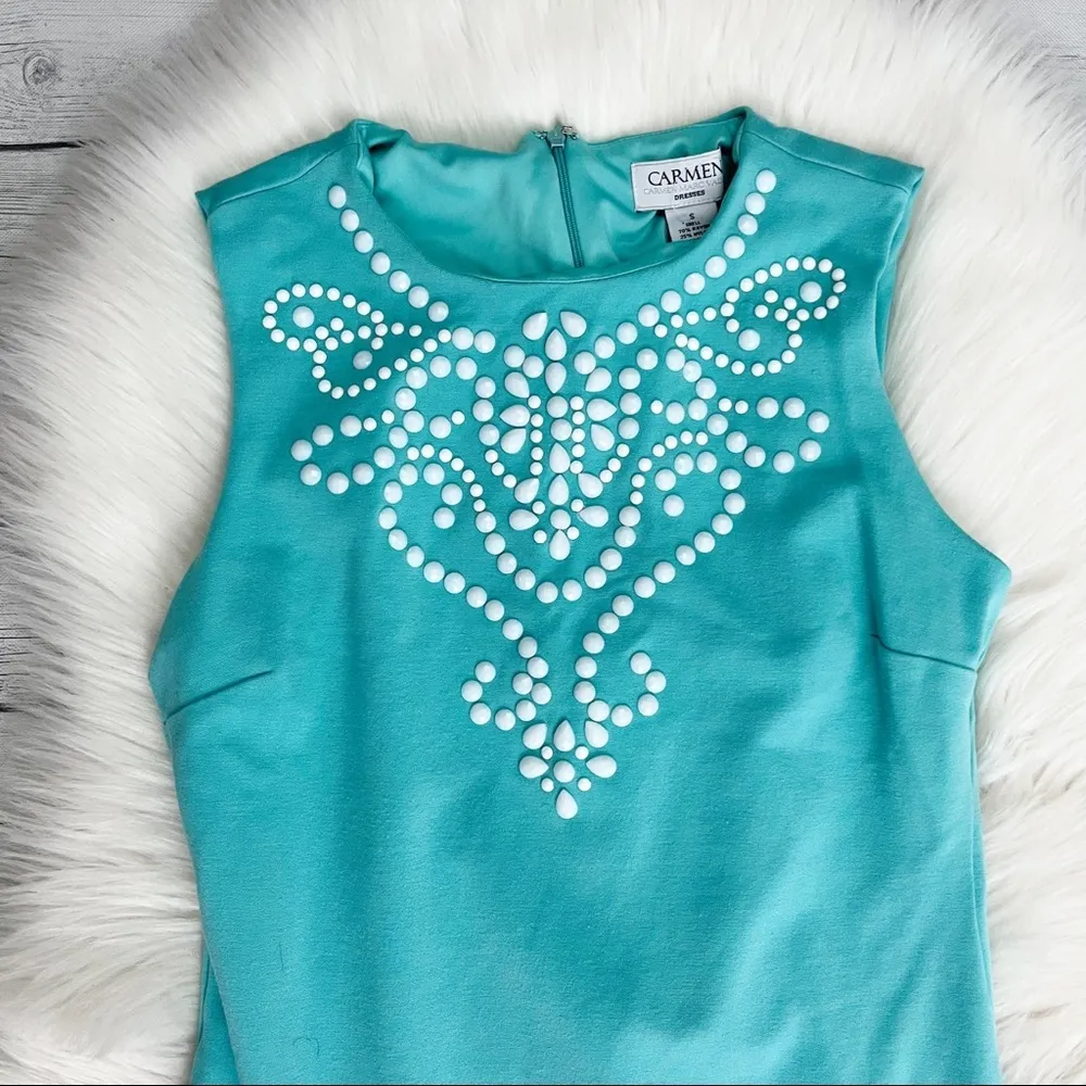 Carmen Teal Sleeveless Beaded Dress - Image 2