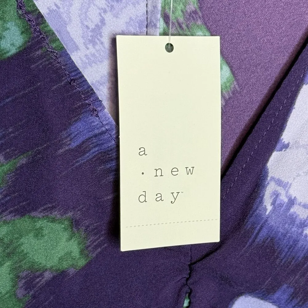 A New  Day Navy Purple Floral Ruched Hi-Low Romantic Crepe Dress Size M New! - Image 11