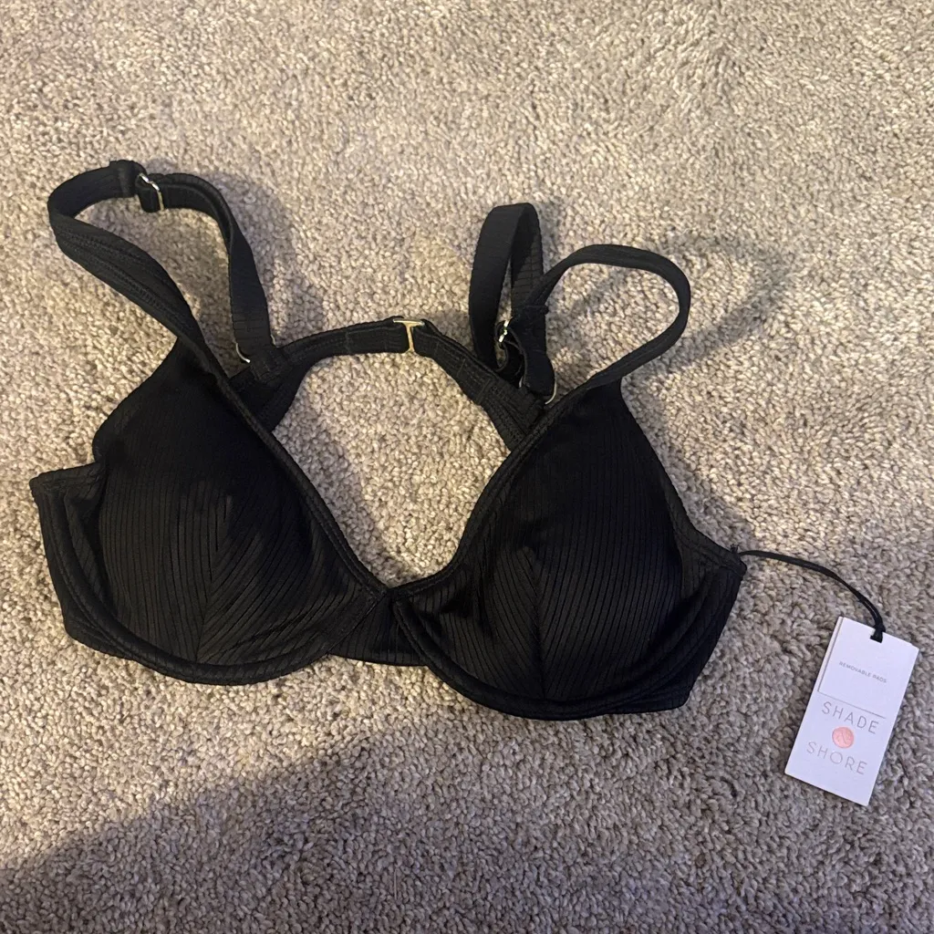 New Shade & Shore Elegant Black ribbed pushup swim bra 36b adjustable straps - Image 2