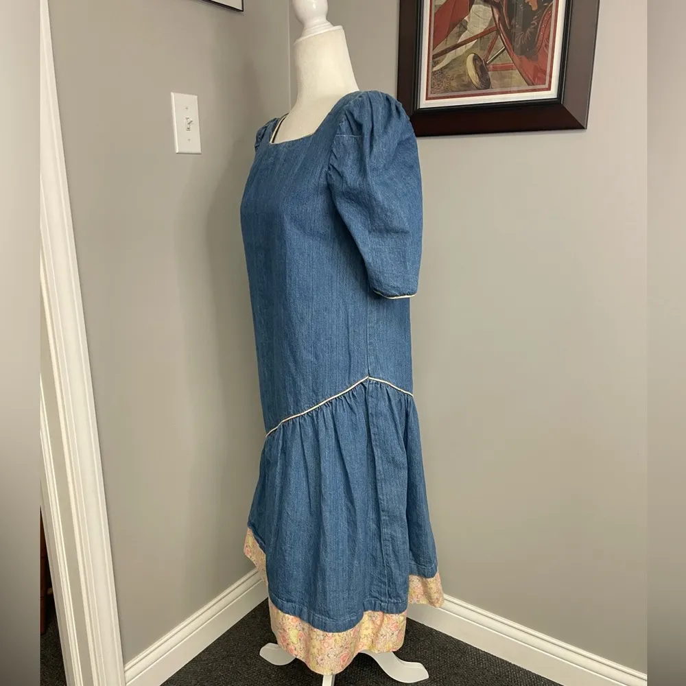 St Barth's Denim Ruffle Puff Sleeve Vintage Womens Dress Size 7/8 80s 90s Blue - Image 5