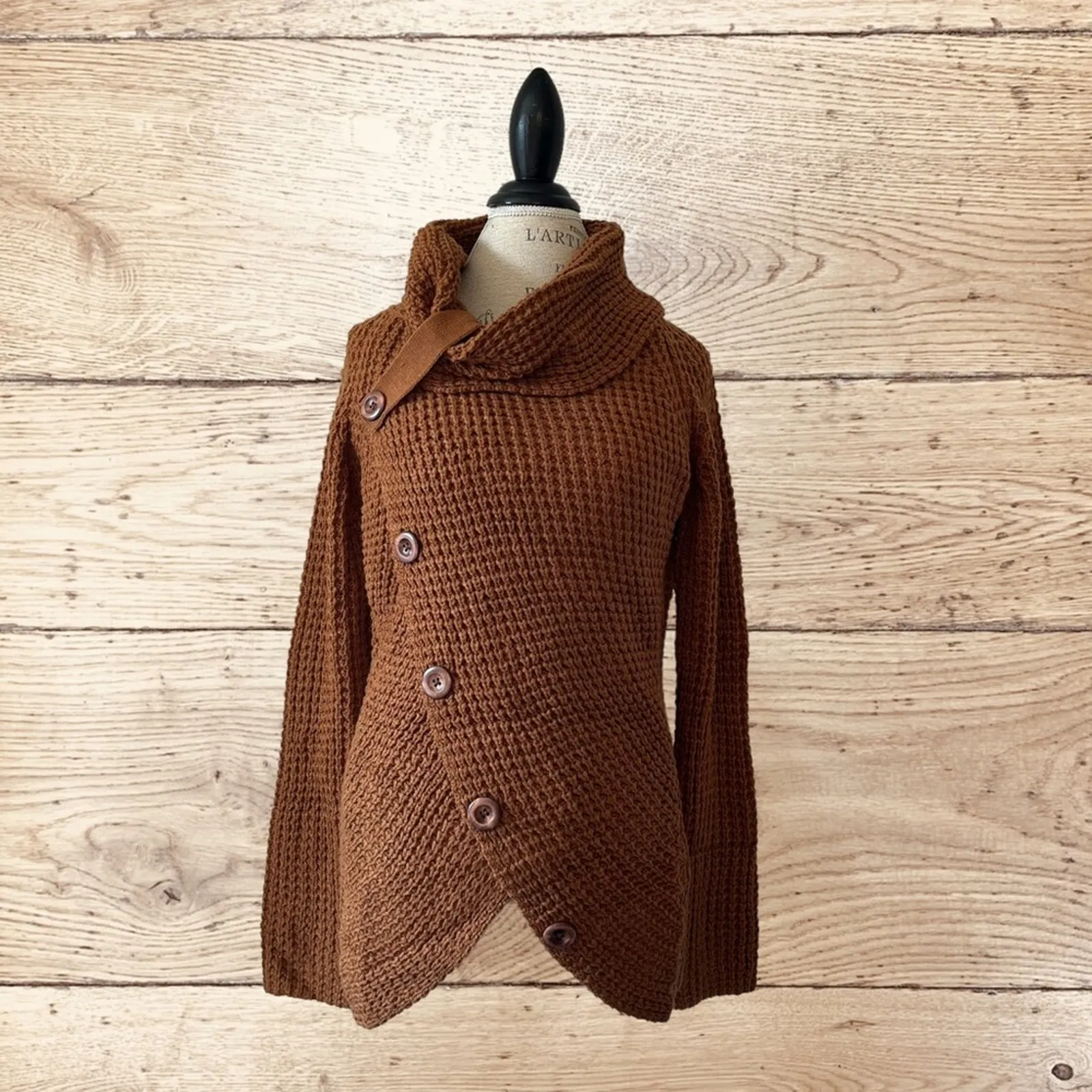 Cowl neck knit cross cross front sweater - Image 3