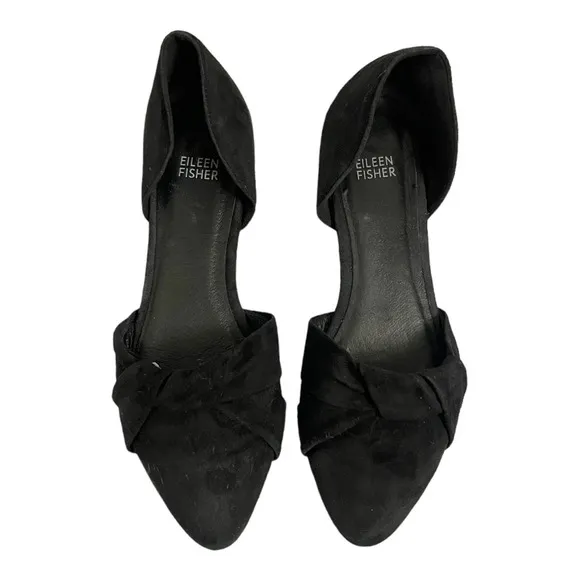 EILEEN FISHER Fuller Suede d'Orsay Flat Black Pointed Toe Leather Shoes 8 EUC - Image 2