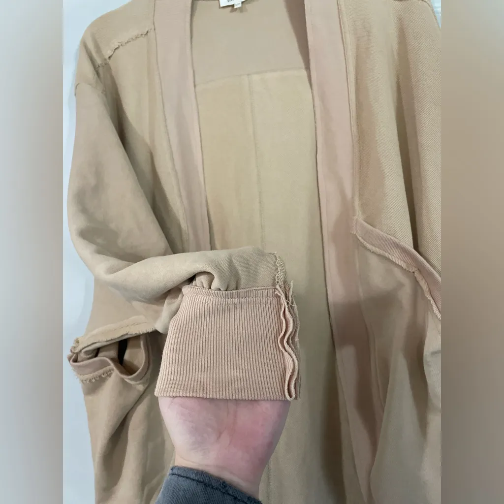 Bohme Beige Tan Oversized Distressed Deep Pocket Cardigan Size S/M Boho Neutral - Image 5