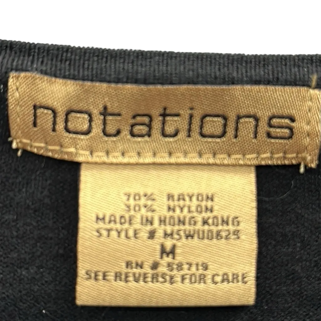 Notations Black White Embroidered V Neck 3 Quarter Sleeve Knit Top Womens Medium - Image 9