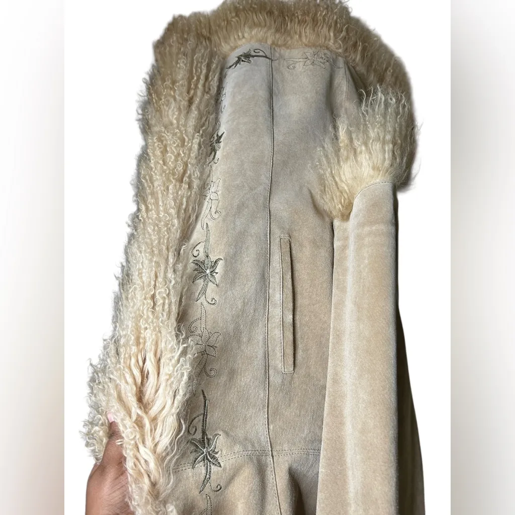 Vintage Y2K Colebrook Penny Lane Coat Camel Suede Mongolian Lamb Fur 2001 Rare Tan Size M - Image 8