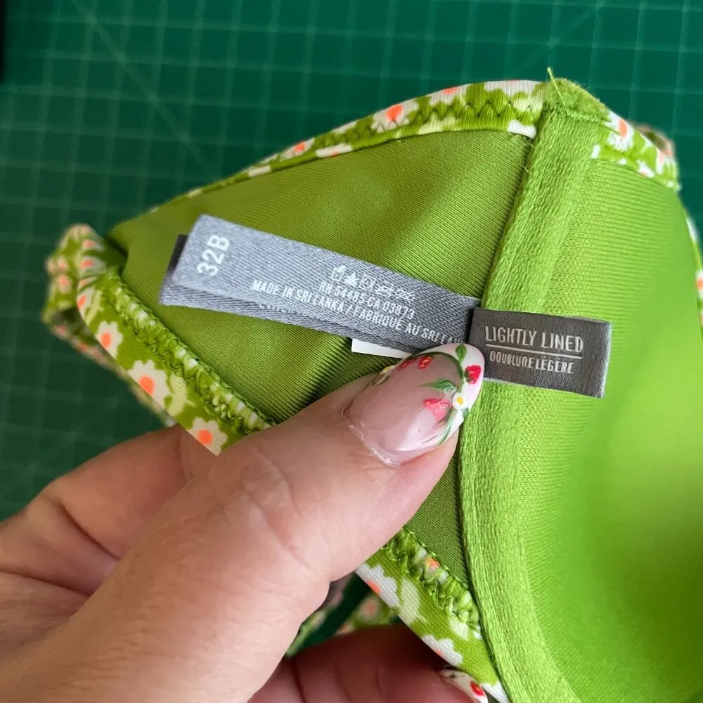 Aerie Women 32B Green White Ditsy Floral Bikini Top Underwire Lightly Lined Swim - Image 8