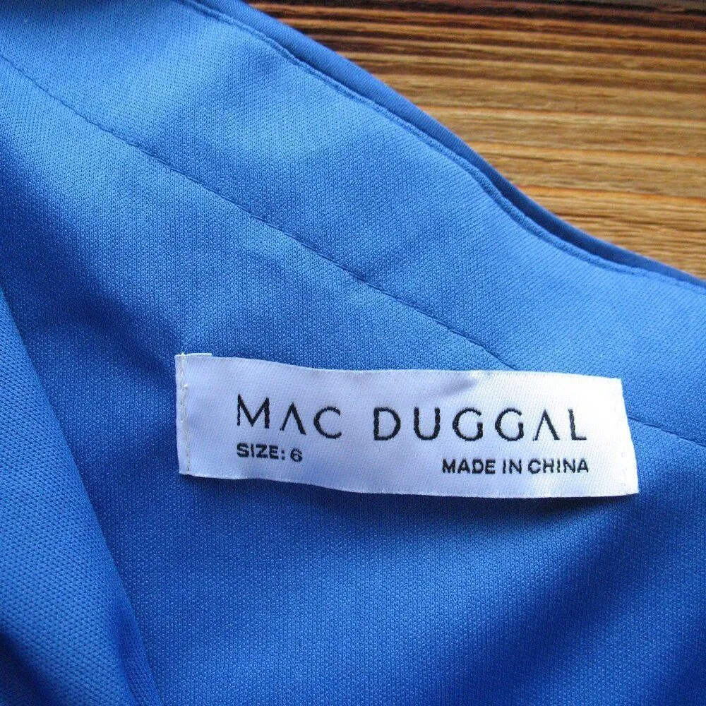 NWT Mac Duggal HIGH LOW ONE SHOULDER FLOWY GOWN Blue Size 6 49141 - Image 12