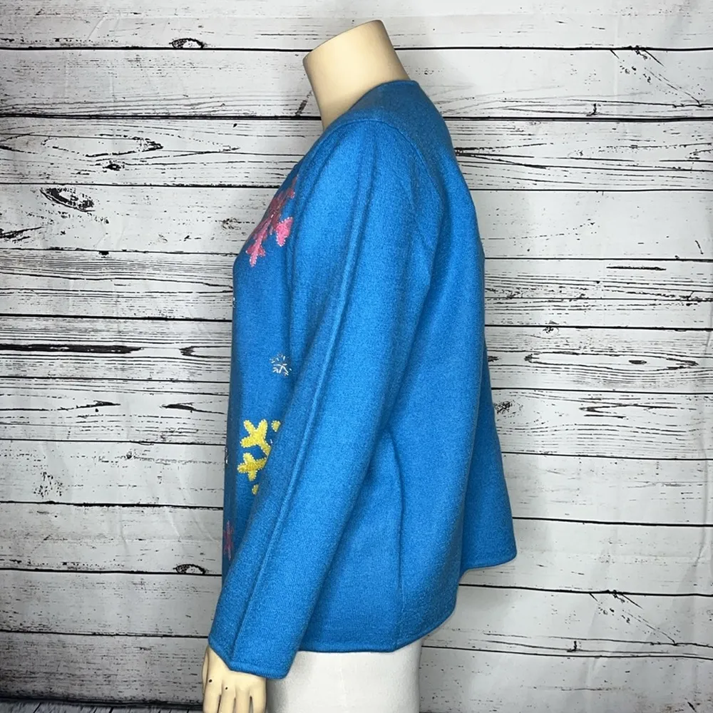 Quacker Factory NWT 2X Blue - Snowflake Embroidery Christmas Wool Sweater Jacket - Image 3