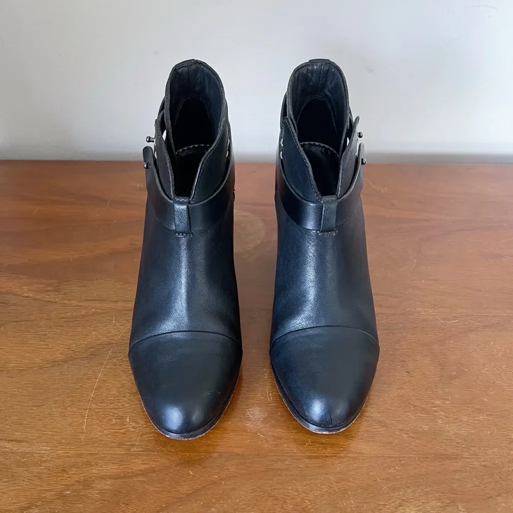 Rag & Bone • Harrow black leather ankle boots heeled bootie moto celeb strappy - Image 3