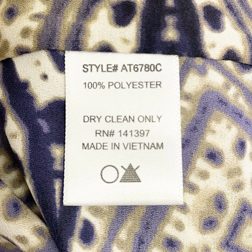 ASTR Draped Open Front Blazer Tan Navy Black Batik Geometric Print Size Medium - Image 12