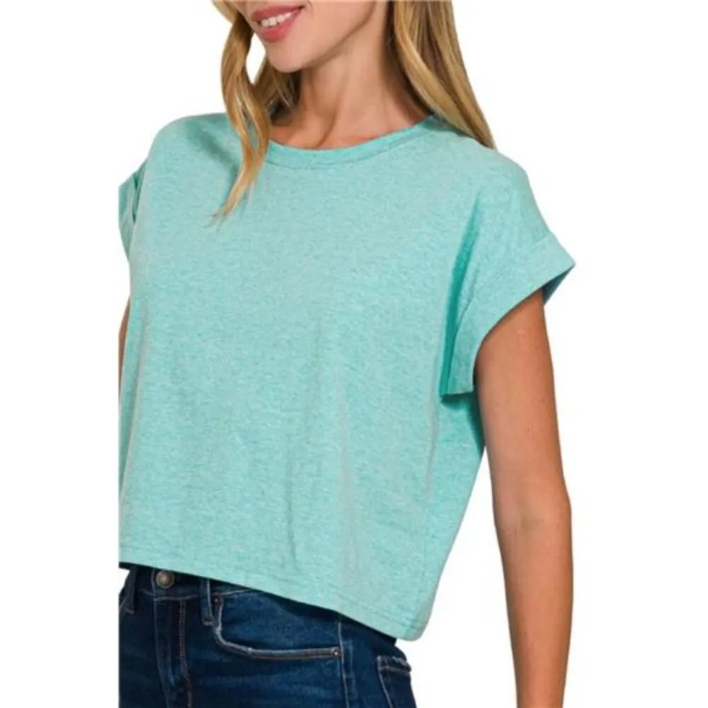 Zenana Rolled Sleeve Crop T-Shirt - Image 2