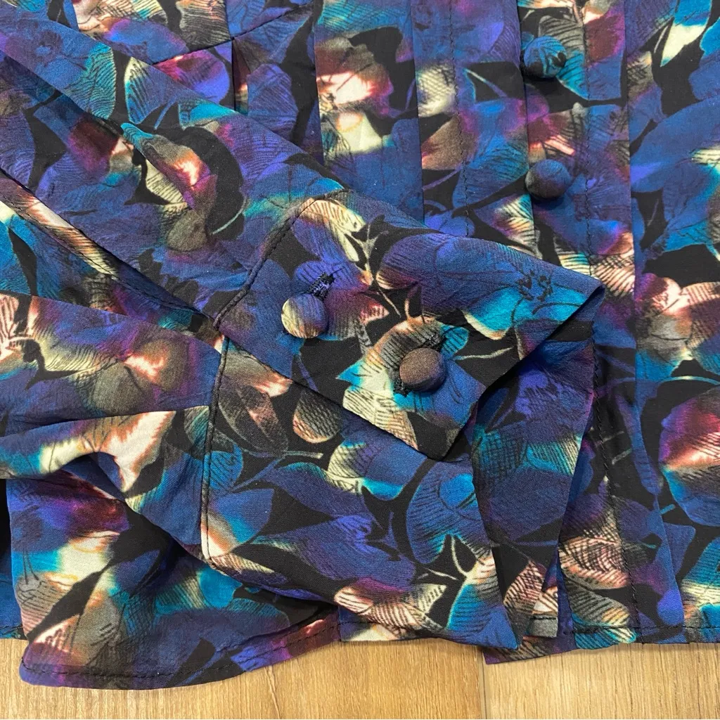 🌟THE KOOPLES🌟FLORAL V NECK FLOWLY PEPLUM PLEATED BLOUSE BLUE SZ 1 OR S - Image 8