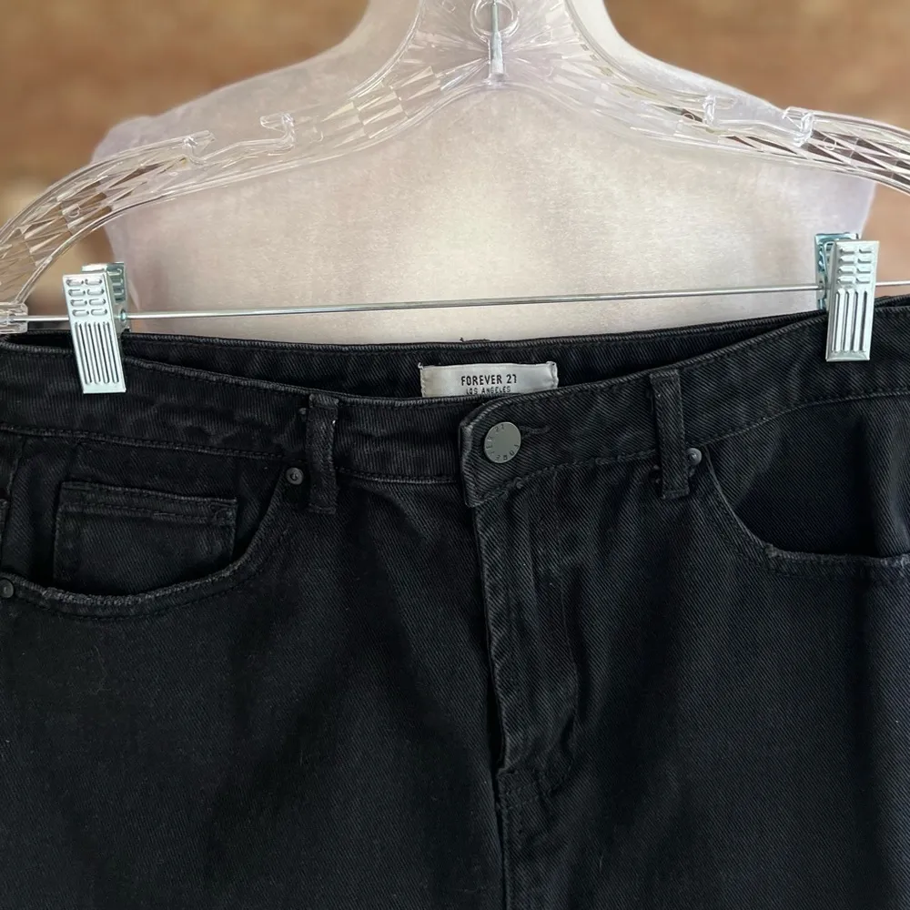 Forever 21 Skirt Mini Distressed Ripped Raw Hem Black Denim 27 Ripped Grunge - Image 3