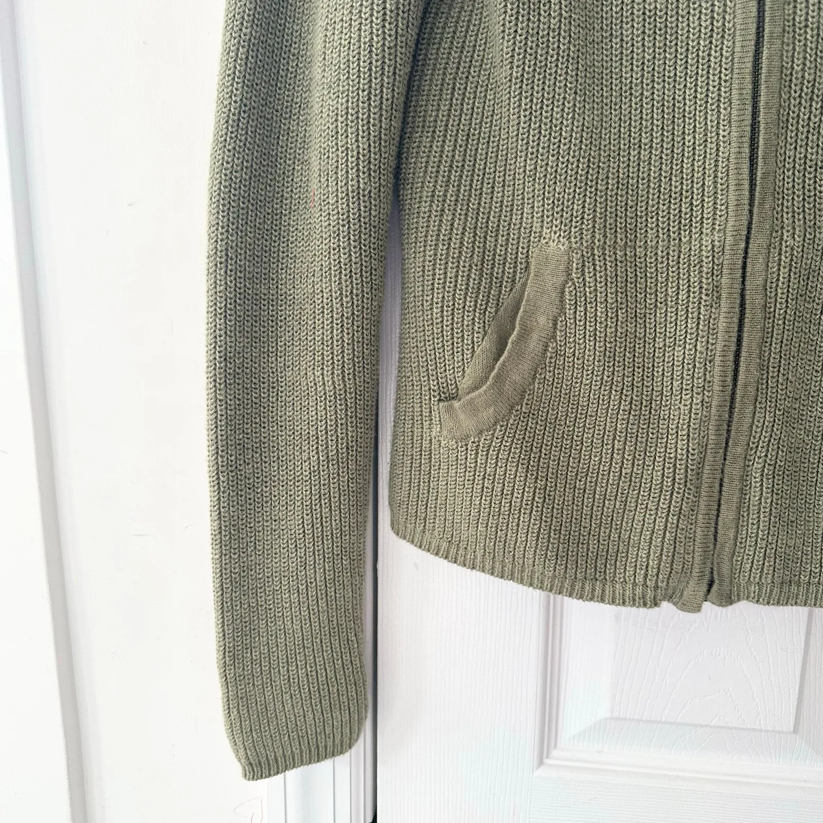Woolrich Light Green Fern Ribbed Y2K Cargo Pocket Sleeve Zip Cardigan Small Vtg - Image 5
