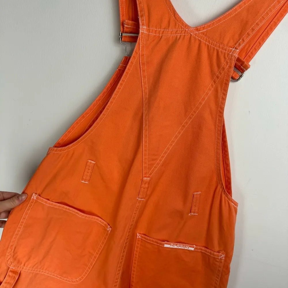 Vtg Y2K No Excuses Bib Shortalls Sz Small Bright Orange Cotton Denim Utility - Image 10